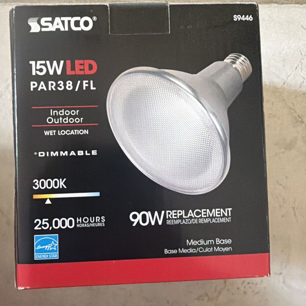 Satco S9446 15W LED PAR38 Flood Bulb 3000K 1200 Lumens Dimmable E26